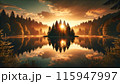 森の中の幻想的なサンセット 115947997