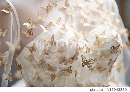 White Wedding Dress with Gold Butterfly Embroidery White Wedding Dress with Gold Butterfly Embroidery 115948259