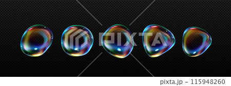 Iridescent soap bubble of round irregular shape. 115948260
