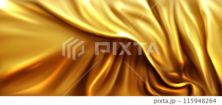 Golden silk or satin cloth with folds and creases. 115948264