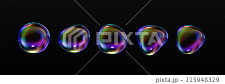 3D soap bubbles set on transparent background 115948329