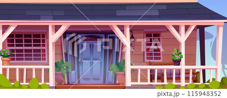 House front door with porch and window on facade House front door with porch and window on facade 115948352