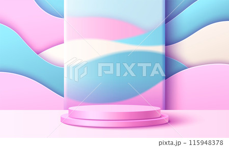 3d wave layers studio with product display podium 115948378