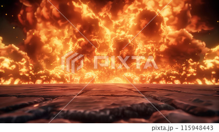 "爆発し炎上する炎のバトルグラウンド."<AI生成素材> 115948443