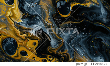 Fluid Fusion: Macro Paint Pour with Oil. Generative AI	 115948675