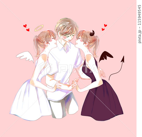 天使と悪魔に挟まれている男性 嬉しい 天使と悪魔に挟まれている男性 嬉しい 115949545