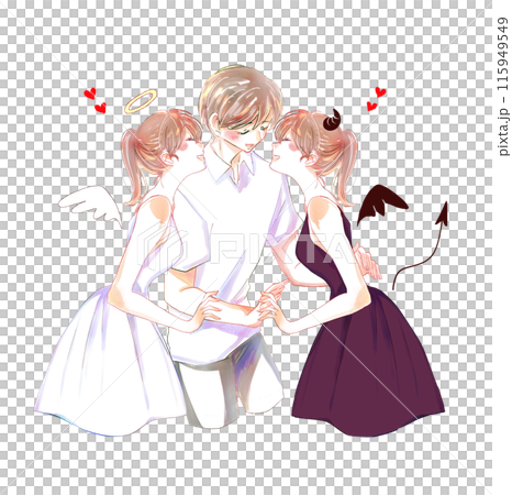 A man caught between an angel and a devil 115949549