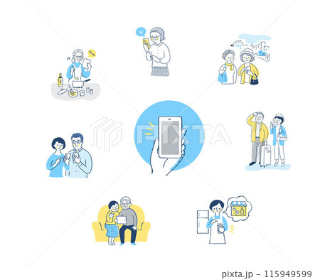 スマートフォンやタブレット端末を使う人々 115949599