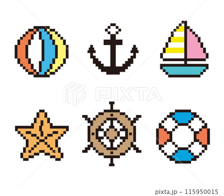 夏イメージのアイコンセット　海　ドット絵 115950015