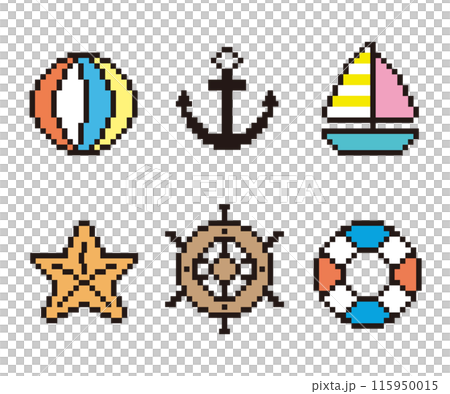 夏イメージのアイコンセット　海　ドット絵 115950015