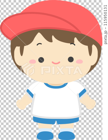 運動會插畫素材，穿著運動服的男孩紅組01 115950131