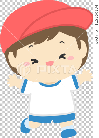 運動會插畫素材,穿著運動服的男孩紅組04 運動會插畫素材,穿著運動服的男孩紅組04 115950134