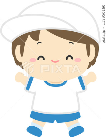 運動会イラスト素材、体操服の男の子白組02 運動会イラスト素材、体操服の男の子白組02 115950160