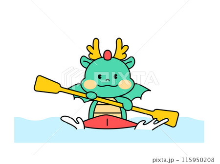 Dragon Character riding a canoe. 115950208