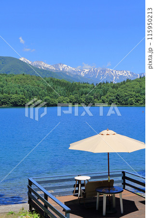 初夏の青木湖と白馬三山 115950213