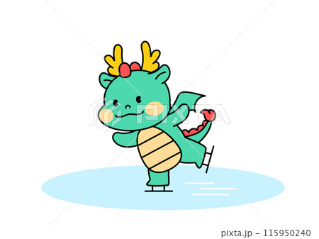 Dragon Character skating on ice. Figure skating 115950240