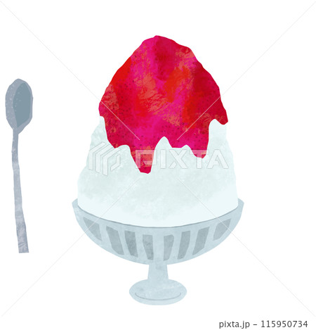 切り絵風のイチゴ味のかき氷イラスト 115950734