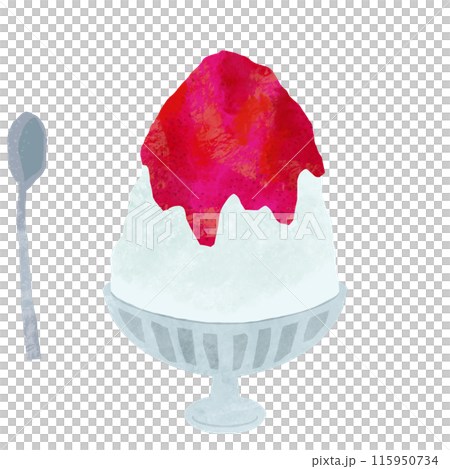 切り絵風のイチゴ味のかき氷イラスト 115950734