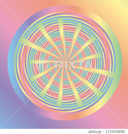 3d illustration multi-colored background in shades of delicate pastel colors, geometric composition formed by concentric circles in a target with depth effect for printing on canvas, fabric, 115950896