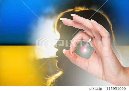 Psychological help program in Ukraine, hopeful woman, health concept. Health and hope concept, psychological support program in Ukraine 115951009