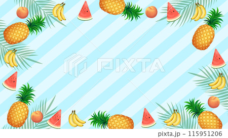 夏のフルーツ　さわやかフレーム背景　16:9 115951206