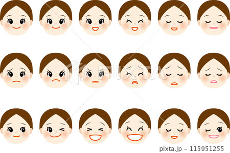 若い女性のいろいろな表情セット 115951255