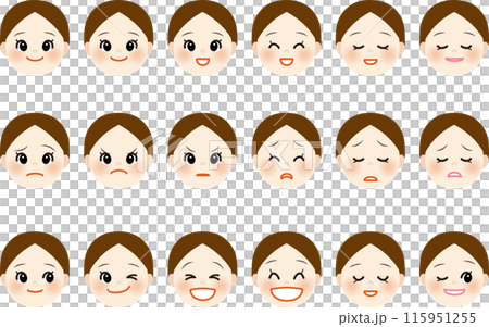 若い女性のいろいろな表情セット 115951255