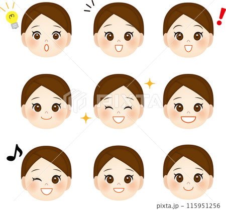 若い女性のポジティブな表情セット 115951256