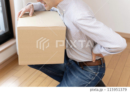 腰を痛める男性　腰痛　ぎっくり腰 115951379