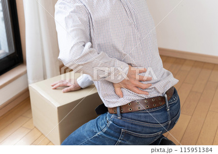 腰を痛める男性　腰痛　ぎっくり腰 115951384
