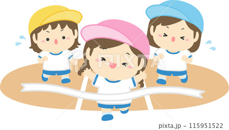 運動会で走る幼稚園の女の子のイラスト01 115951522