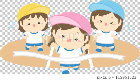 運動会で走る幼稚園の女の子のイラスト01 115951522