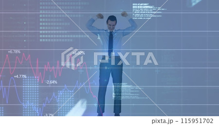 Image of financial data over successful caucasian businessman Image of financial data over successful caucasian businessman 115951702