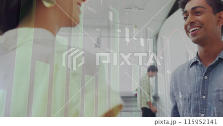 Image of data processing over diverse business people talking Image of data processing over diverse business people talking 115952141