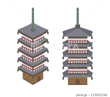 京都・五重塔のイラスト素材（アイソメトリック・正面） 115952248