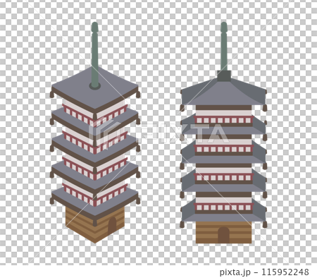 京都・五重塔のイラスト素材（アイソメトリック・正面） 115952248