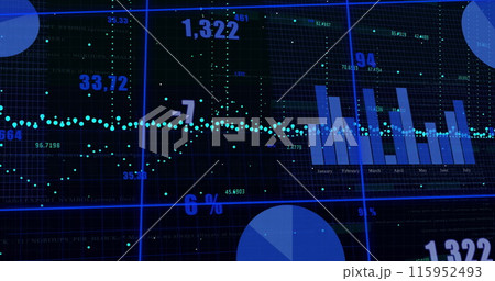 Image of financial data processing on black background Image of financial data processing on black background 115952493