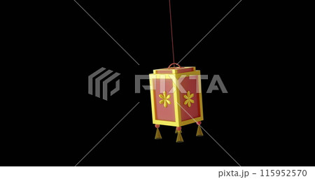 Image of chinese red and gold lamp hanging with copy space on black background 115952570