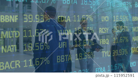 Image of statistics and data processing over businessmen 115952591
