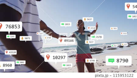 Image of media icons over african american couple 115953122