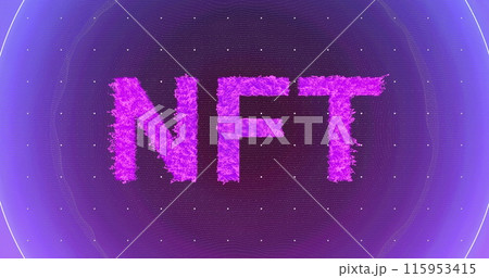 Image of nft text and neon circles on black background 115953415