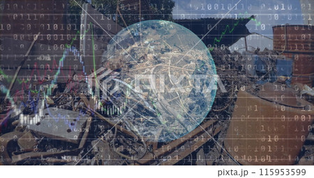 Image of globe with network of connections over warehouse Image of globe with network of connections over warehouse 115953599