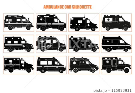 Ambulance silhouette. Side view of an ambulance, Ambulance silhouette style icon 115953931