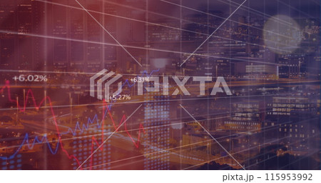 Image of statistics and financial world map over world map 115953992