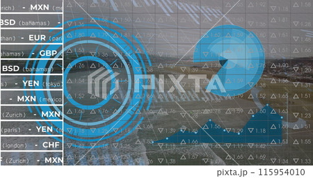 Image of processing circle, road, graphs and financial data on digital screen Image of processing circle, road, graphs and financial data on digital screen 115954010