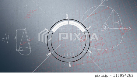 Image of scope scanning over mathematical equations on grey background 115954262