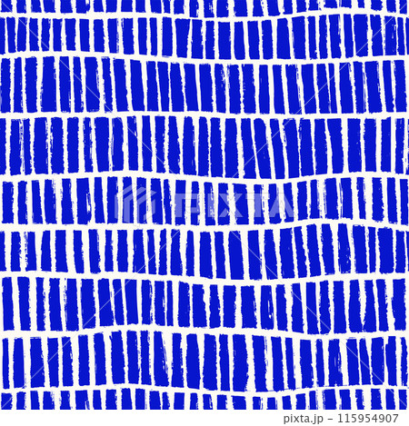 Naive Blue playful boho seamless pattern with hand drawn textured dashes. Abstract matisse pattern in bright childish colors. Messy graffiti wallpaper print. Swiss Doodle contemporary design for kids. 115954907