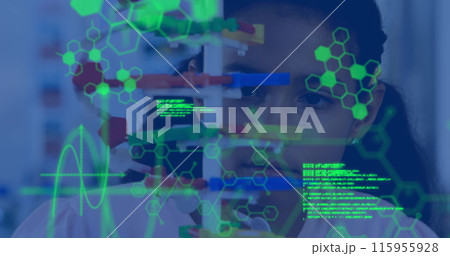 Image of data processing and chemical formula over biracial schoolgirl 115955928