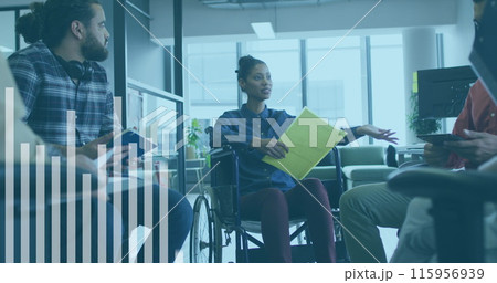 Image of financial data processing over business people in office 115956939