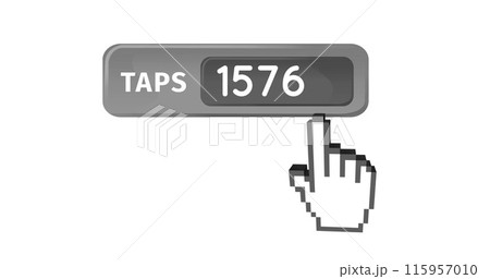 Image of numbers changing and taps text in grey banner with finger pointing on white background 115957010